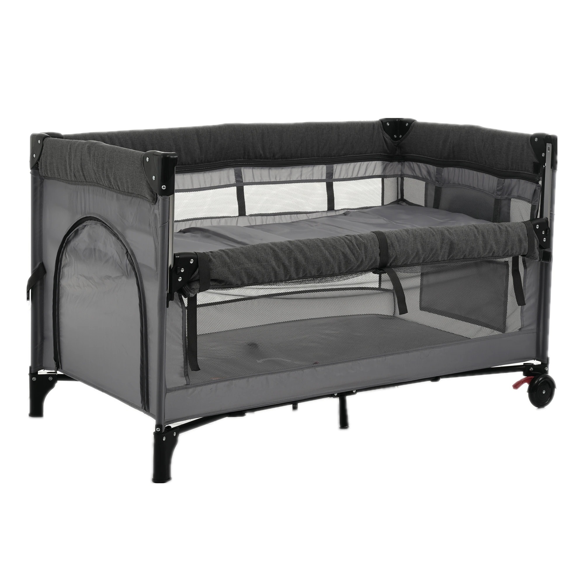 【国内出荷】ベビーベッド ベビーサークル 折りたたみ 添い寝ベッド プレイヤード サイド高さ調整可能 マット付 収納バッグ付 マットレス付 キャスター付き 多機能 軽量 出産祝い