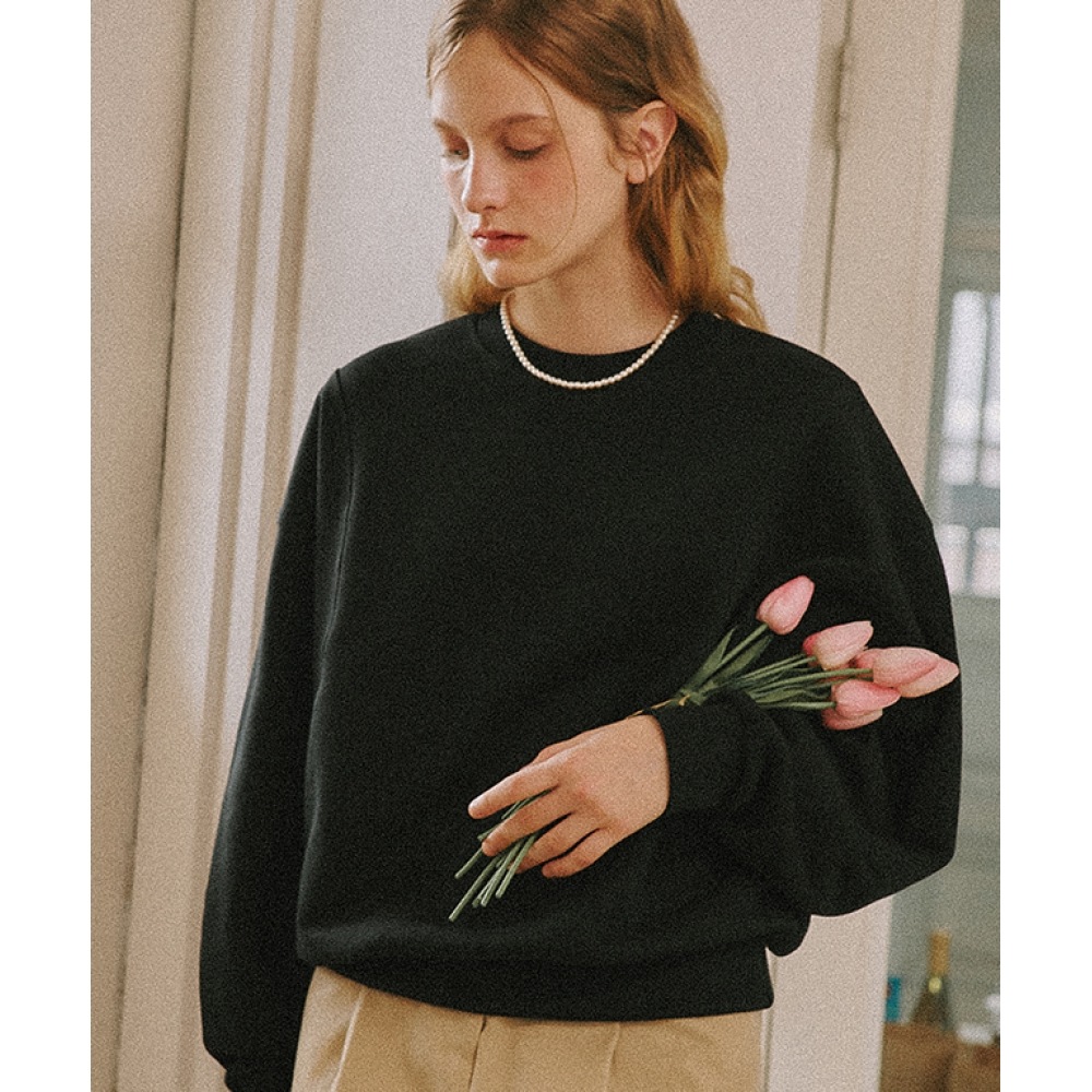 ロンロン リブカーブディテールスウェットシャツ ブラック