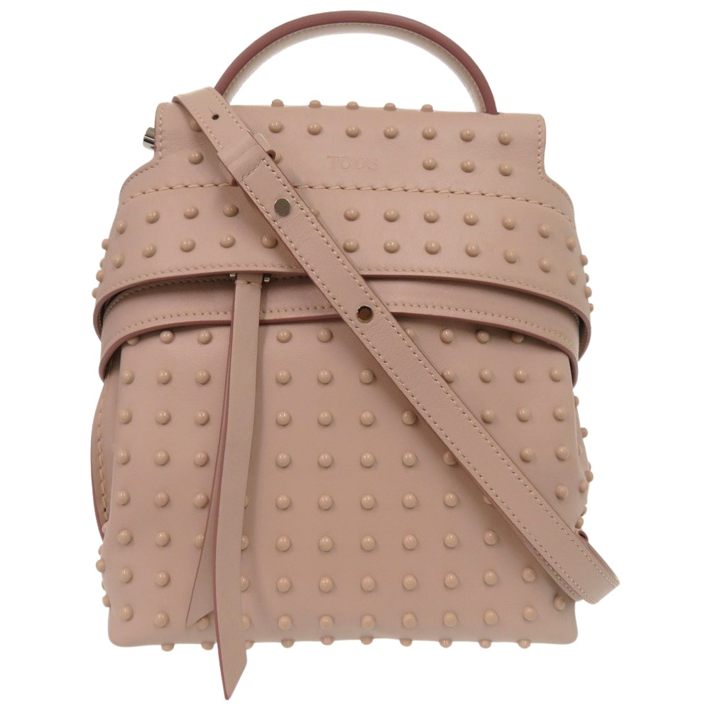 美品 トッズ TODS ウェーブライン 3WAY ショルダー バックパック レザー リュック・デイパック レザー/レザー ピンク 1853【中古】 レディース