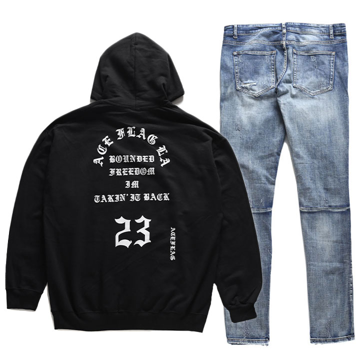 ACE FLAG 上下セット 長袖 ブランド 裏起毛 パーカー メンズ 春秋冬用 黒 大きいサイズ エースフラッグ セットアップ フーディ ジーンズ デニム スリム