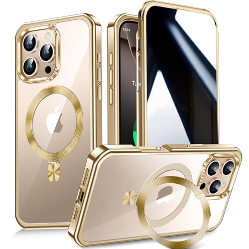 【多機能隠しスタンド・Magsafe対応 覗き見防止】WTAIYUN iPhone 16 Pro 用 ケース 全面保護 CDリング 縦横両対応 ワイヤレス充電対応 米 軍MIL規格 耐衝撃 高感度タッ
