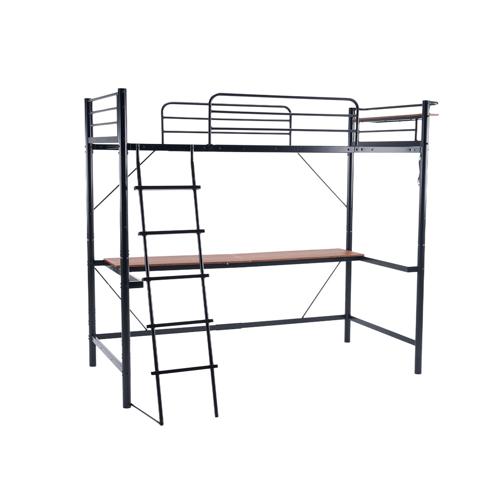 【国内出荷は送.料.無.料】【元sku：N509P220472Aブラック】システムベット 宮棚　ロフトベッド シングル コンセント付き 移動可能デスク付き 北欧風 二段ベッド 大人用　二段ベッド スチ