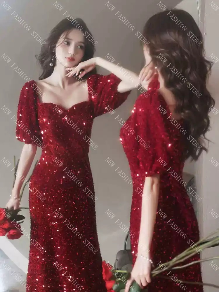 イブニングドレス女性の新しい宴会気質高級軽奢小衆フランス高級感スパンコール年会司会者-38 5,321円