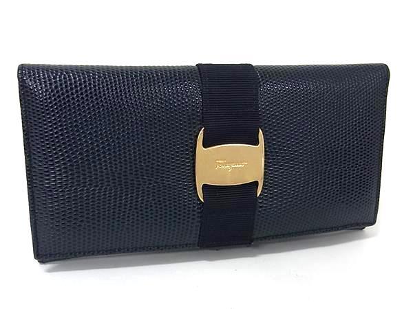 財布 ヴァラ リザード型押しレザー 22 3059 二つ折り 長財布 ゴールド金具 ネイビー ロングウォレット 小銭入れ サイフ 長サイフ メンズ 人気 ブランド 大容量【本物保証】