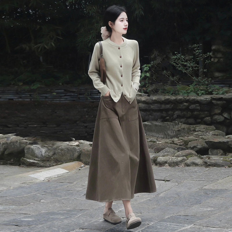 カジュアルスーツ 気品スイートスーツ レトロニット 上着とスカートの2点セット 春秋の季節.