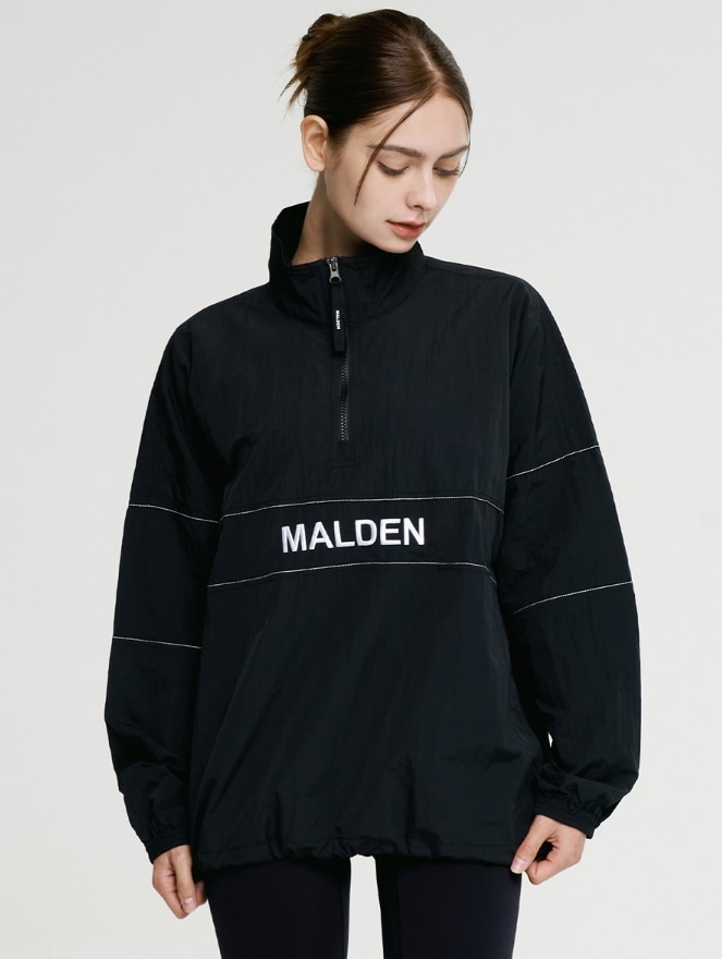ウーブンレタリングハーフジップアップ(ブラック) UNISEX
