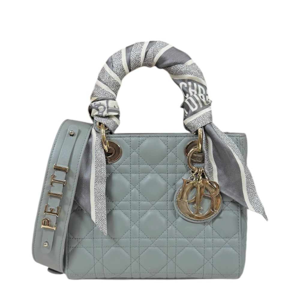 ディオール レディディオール スモール カナージュ ショルダーバッグ ラムスキン グレー Dior 中古 美品