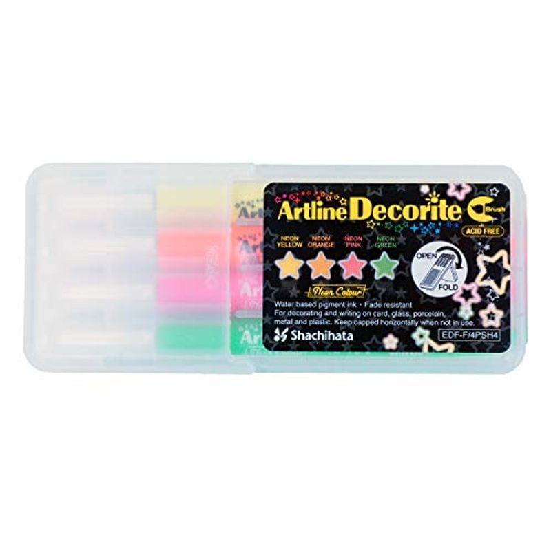 激安人気新品 アートライン デコライト EDF-F/4PSH4 4色セット 筆タイプ ネオンカラー ペン