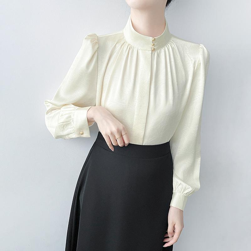 ブラウス 長袖 シャツ レディース 秋冬 通勤 フレンチスタイル プリーツ トップス パフスリーブ 上品 シンプル フォーマル ファッション エレガンス 8,206円