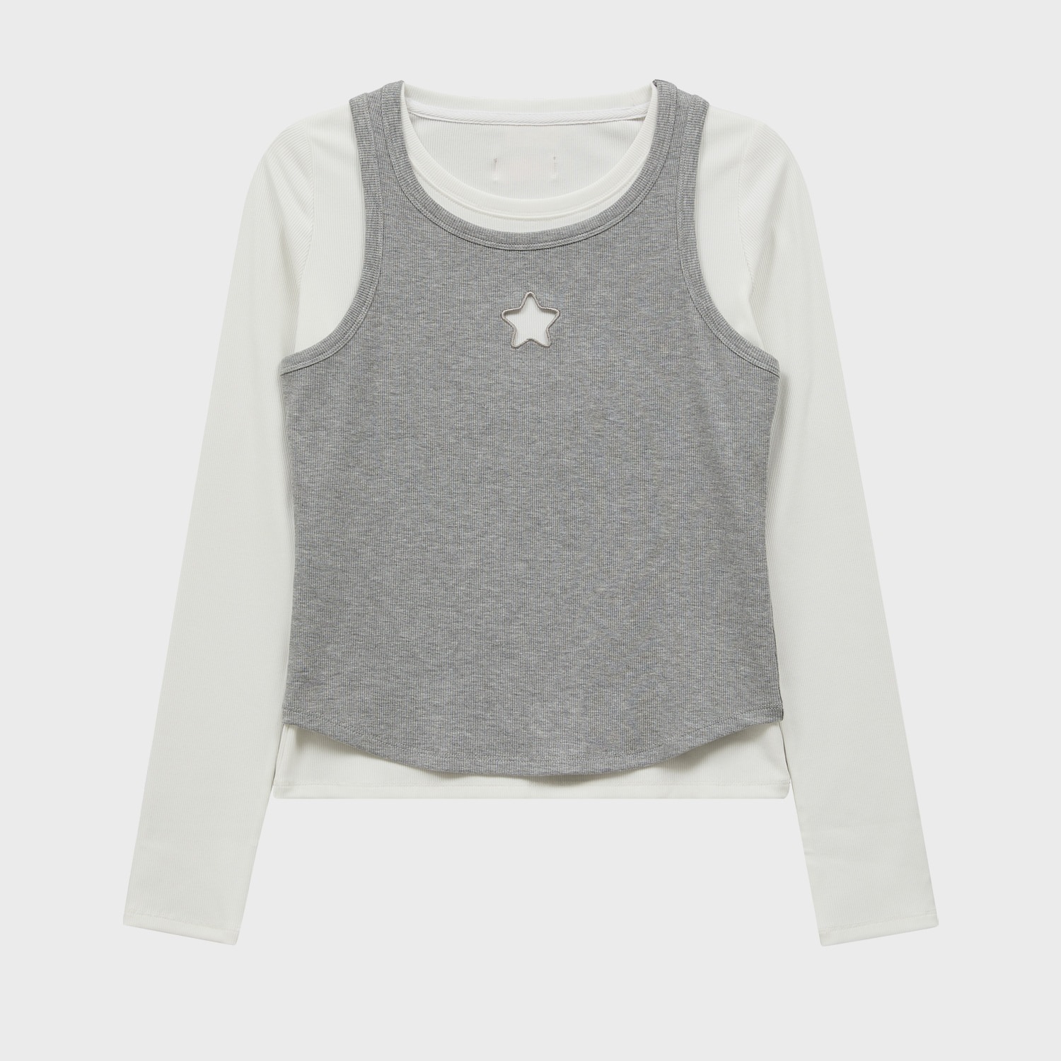 Star Cut Out Top SET Layered T-shirt IVORY