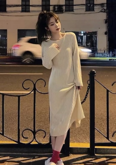 ワンピース ニットワンピース ロング丈 袖あり 長袖 ラウンドネック 襟なし スリム タイト 細身 大人可愛い きれいめ シンプル カジュアル 大人 上品 おしゃれ お洒落 大人可愛い 大人女子