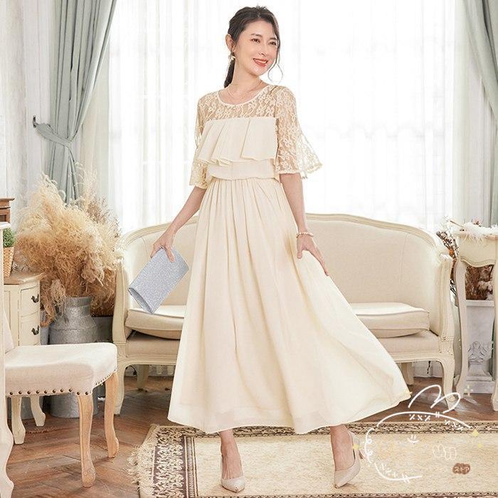 ドレス パーティードレス ロングワンピース シフォン ドレス ドレスワンピース 総レース ロング丈 結婚式 披露宴 二次会 20代 30代