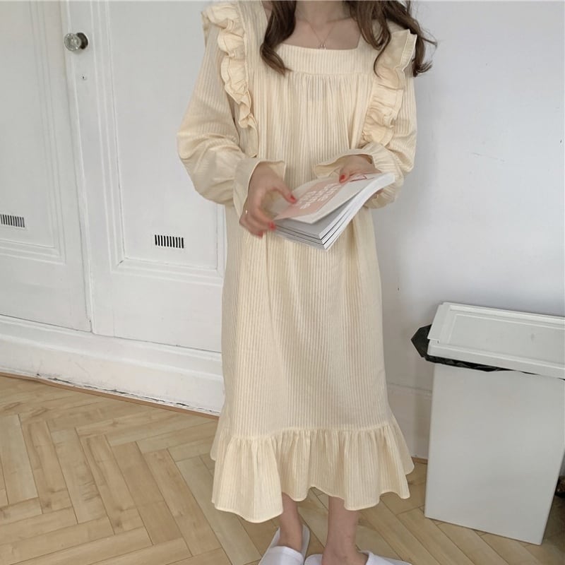 ネグリジェ 寝巻 ルームウェア ナイトウェア パジャマ フリル フリルパジャマ 女子力 マタニティ