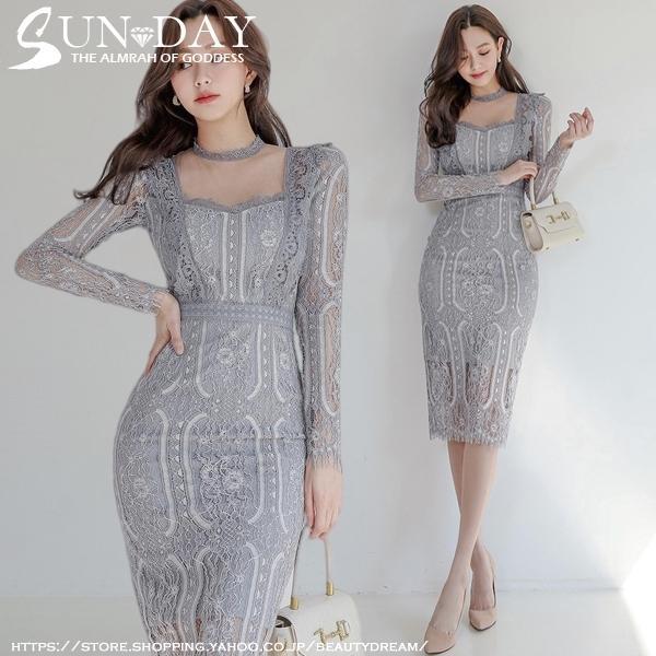 【即納】ワンピースレディース キャバドレス ワンピース長袖 ワンピース通勤 きれいめ お呼ばれ 20代30代40代 キャバクラ 膝丈 ライン