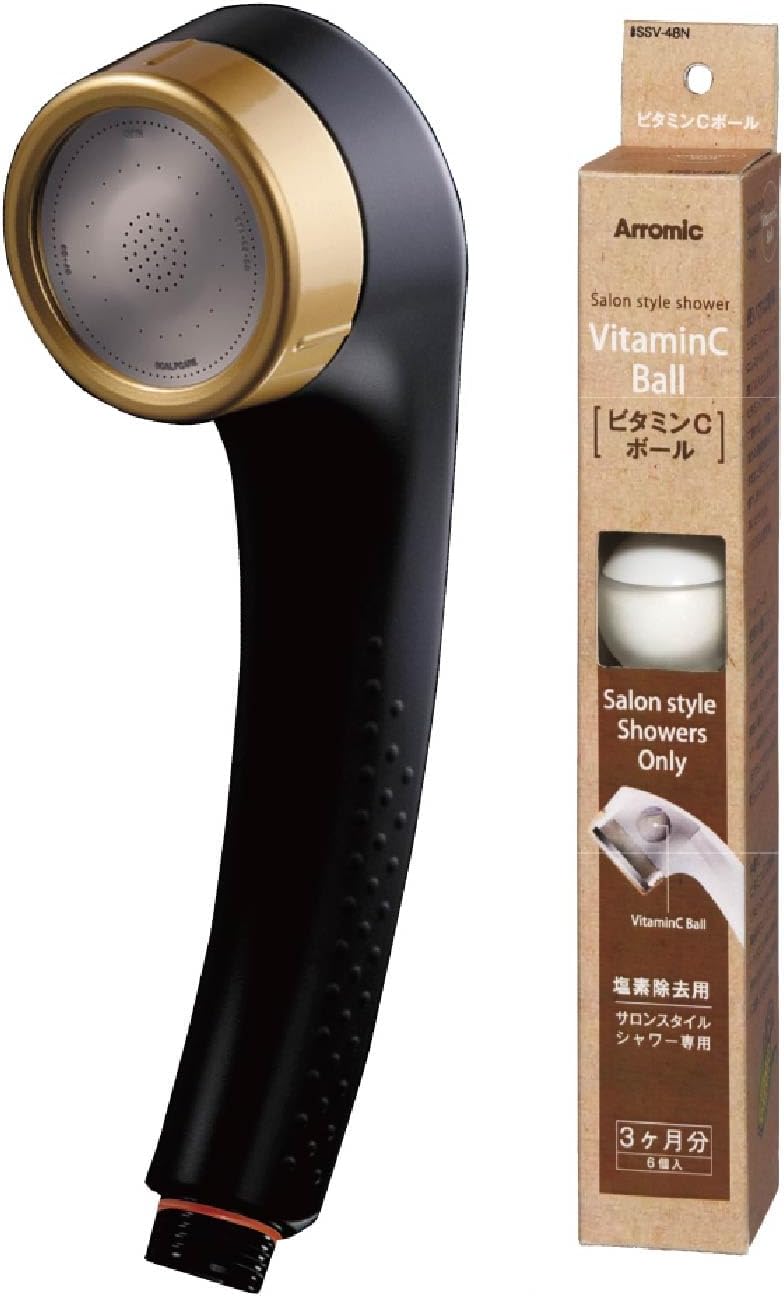 アラミック シャワーヘッド 節水 高水圧 塩素除去 髪の美容を守る ビタミンCボール 6個入 サロンスタイルシャワー スカルプケア ブラック 日本製 ASSB-C6