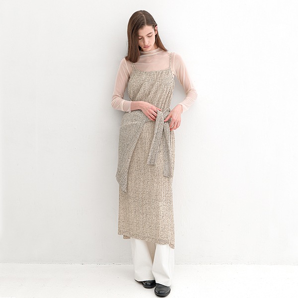 (OP-6292)DOTS PLEATS SLEEVELESS DRESS