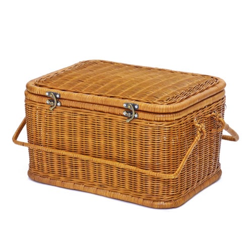 2-687 ピクニックバスケット ふた付き ハンドル付き 籐かご 収納かご