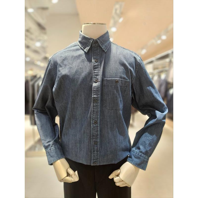 [坡州店] [AND Z()]ミドルブルーカラー セミオーバーフィット デニムシャツ(BZF5WC1101MBL)