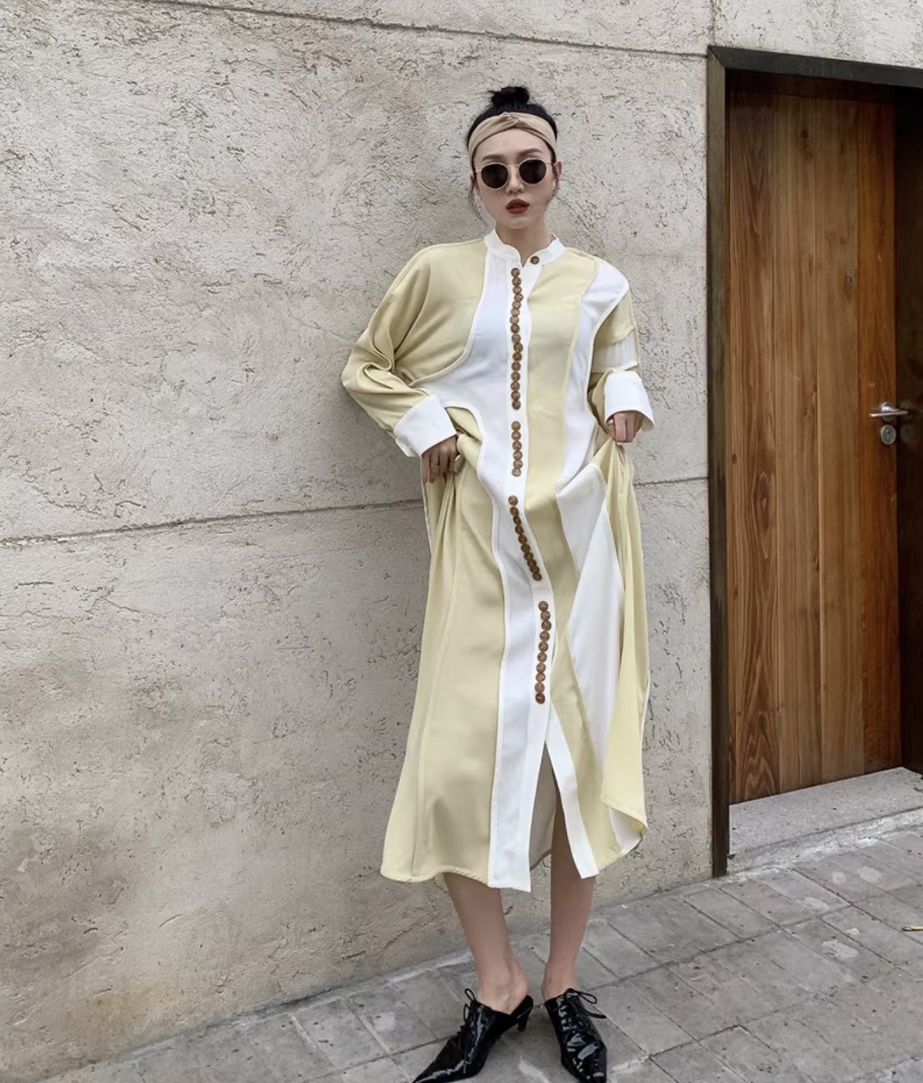 ワンピース シャツワンピース フレアワンピース ワンピドレス ロング ロング丈 袖あり 長袖 ラウンドネック セミフレア ストレート 前開き 可愛い かわいい 綺麗め きれいめ シンプル カジュアル