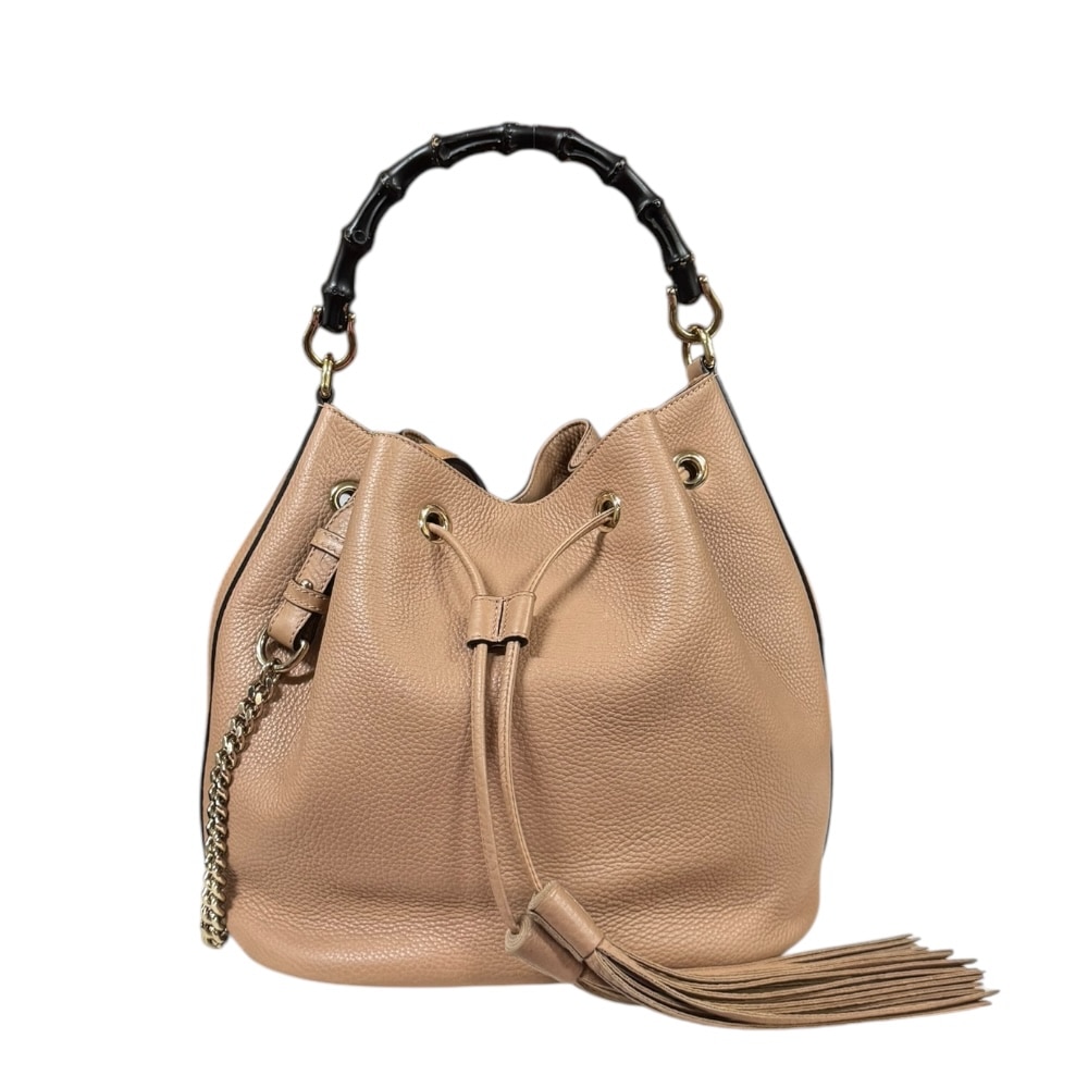 グッチ バンブー ショルダーバッグ レザー 387613 ベージュ GUCCI 中古 美品
