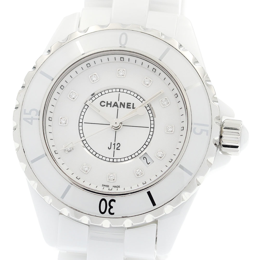 訳あり シャネル CHANEL H1628 J12 白セラミック 12Pダイヤ クォーツ レディース _920532【中古】