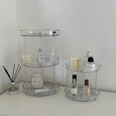 回転式クリア収納スタンド　360回転 透明風棚スキンケア化粧品収納整理棚 回転式