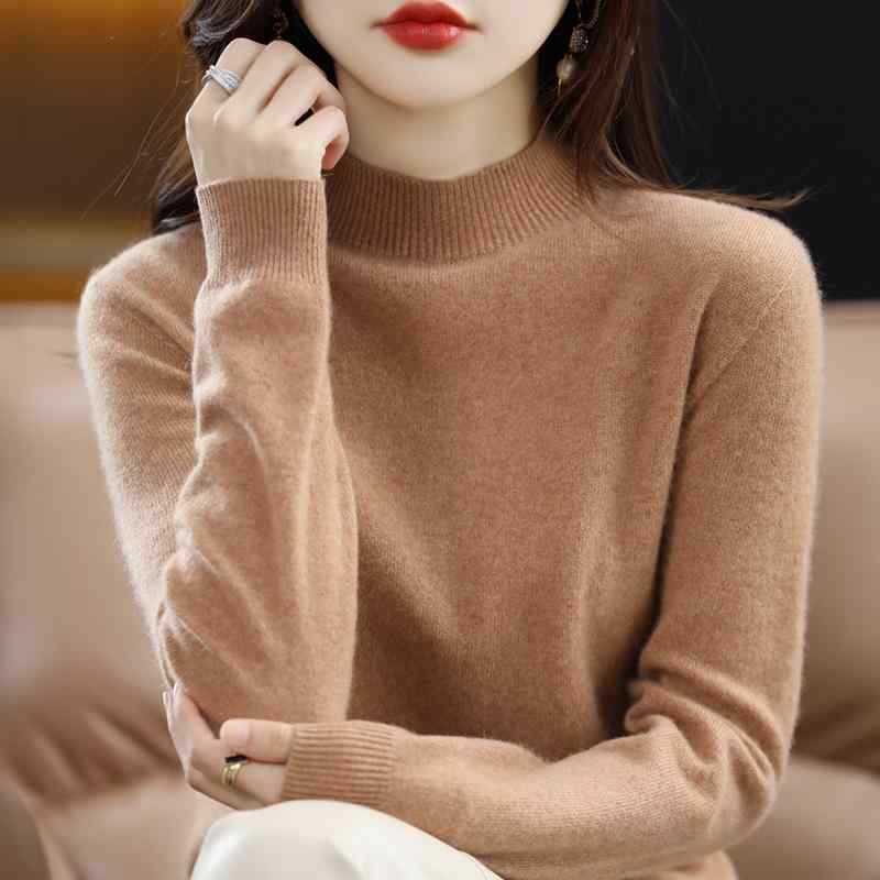 ファッション 服 オシャレ カワイイ シンプル 大カワイイ サイズ 婦服 セーター ハーフ タートルネック レイヤリング プルオーバー ウール 秋