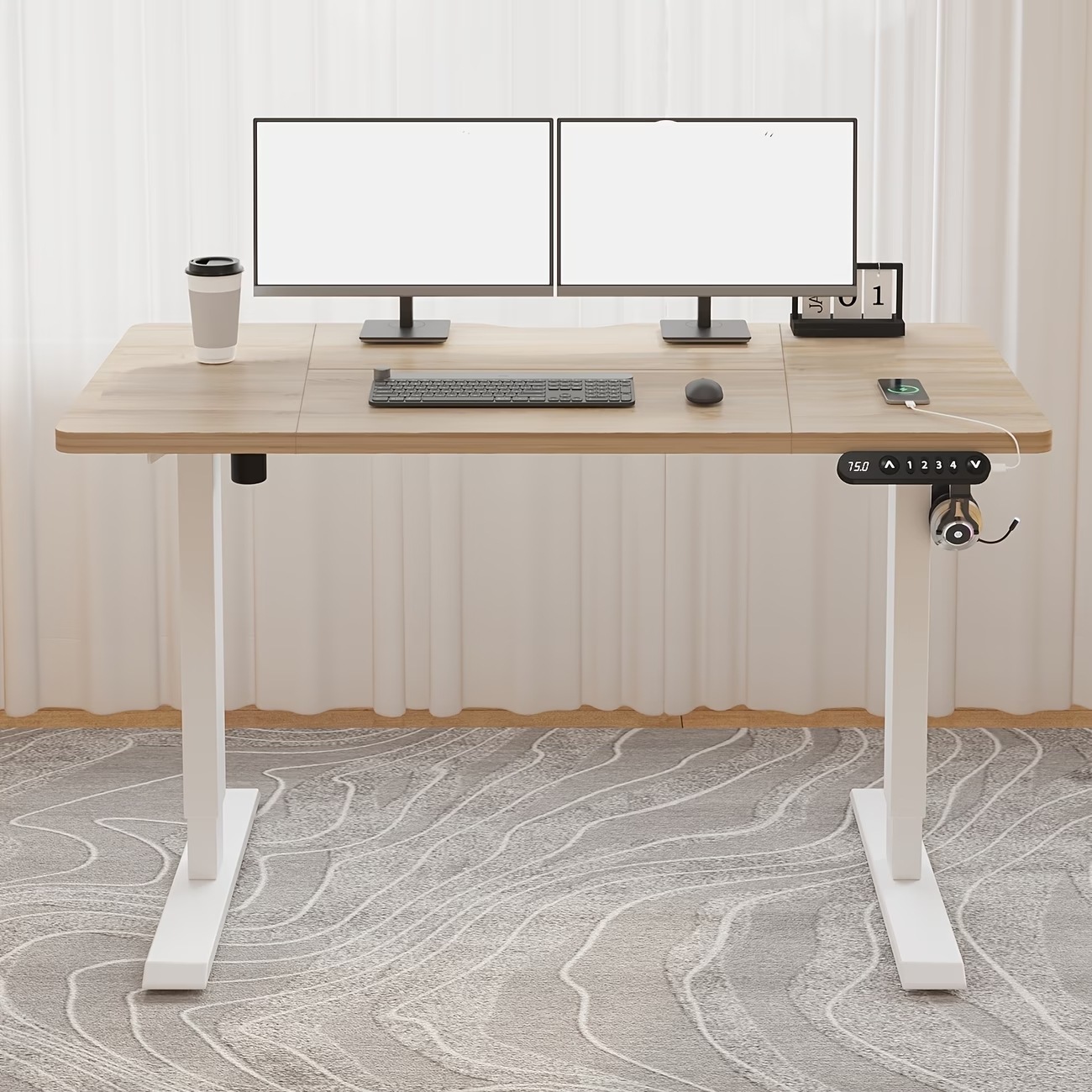 【電動高さ調節式】コンピューターデスク 幅120cm x 奥行き60cm 高さ調節テーブル スタンドデスク メモリー機能付き 高さ69-115cm