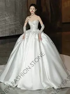 G 胸拭きライトウェディングドレス花嫁2024新型フレンチ小柄ウェディングドレス-88