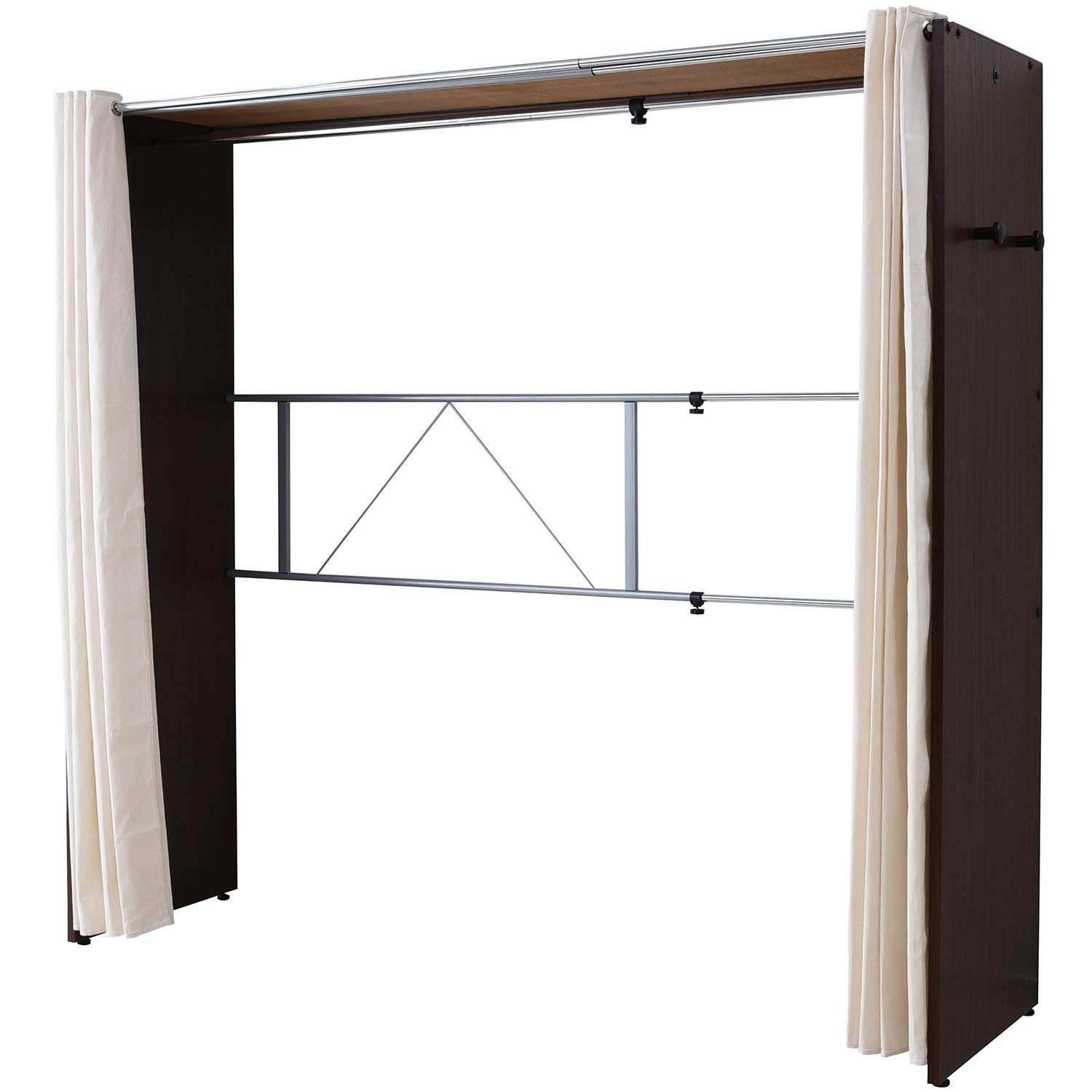 サイドパネル ワイドクローゼトハンガーラック 幅伸縮式 大量収納 こだわりの荷重設計 カーテン付き ロング丈対応 組立品 幅128-200×奥行55×高さ180cm ブラウン CWH-200(BR)