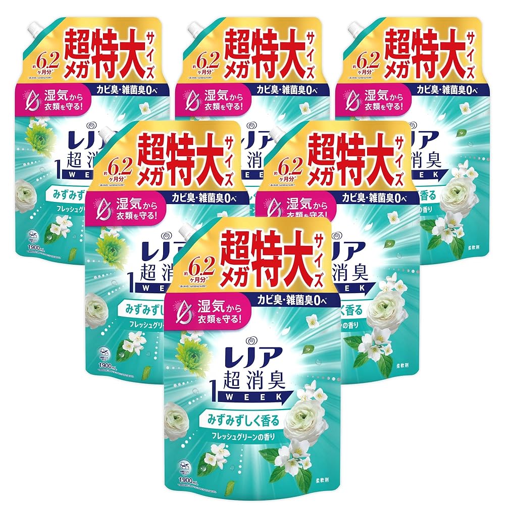 【最安値挑戦中！】 レノア 超消臭1WEEK 柔軟剤 みずみずしく香るフレッシュグリーンの香り 詰め替え 1900mLｘ6袋