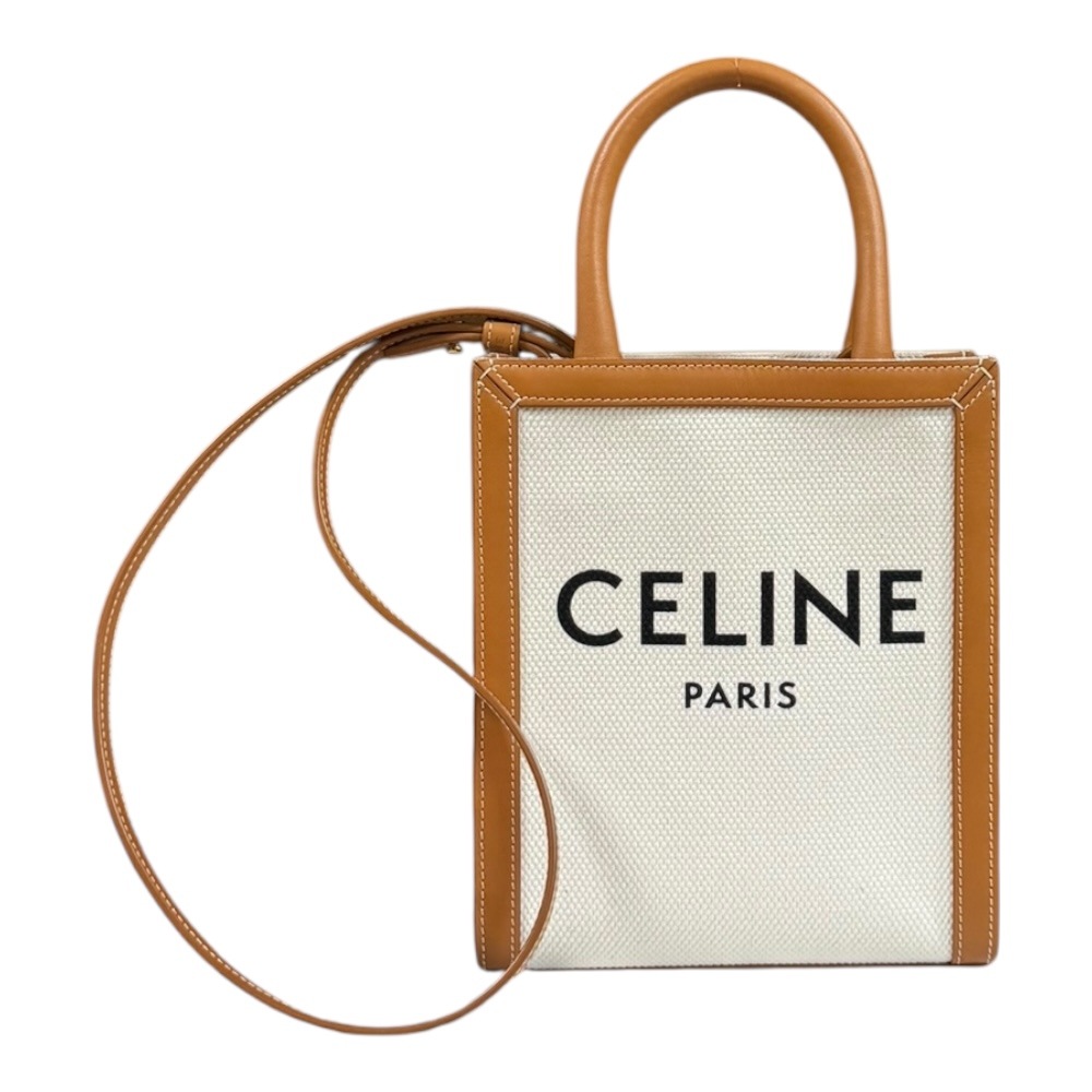 セリーヌ ミニバーティカルカバ ショルダーバッグ コットンキャンバス ホワイト CELINE 中古