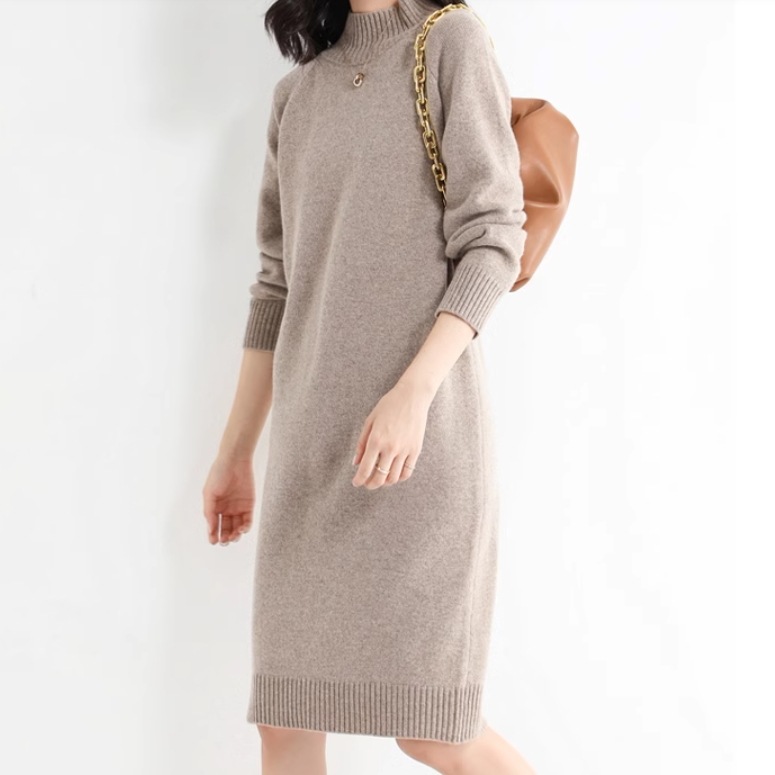 レディース スカート ワンピース ニットワンピ ニットスカート 膝丈 長袖 ハイネック ストレート ふわふわ 伸縮性 かわいい 大人可愛い きれいめ シンプル カジュアル 上品 おしゃれ レトロ