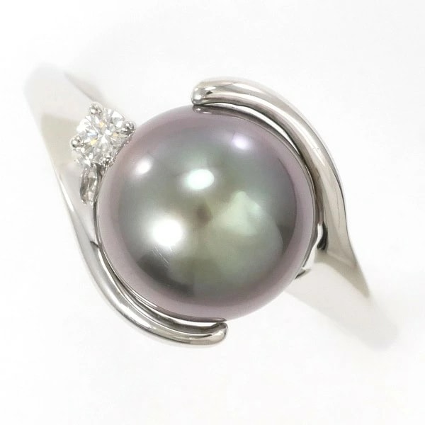 14K WG リング 指輪 14号 パール 約9mm ダイヤ 総重量約3.4g ジュエリー 中古
