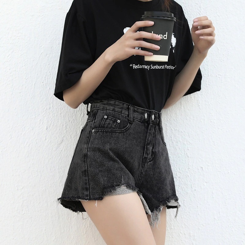 ハイウエスト ルーズ スリム デニム ショートパンツ レディース 2025 新作 夏 ヒョナ スタイル Aライン ネット レッド ホットパンツ イン トレンド