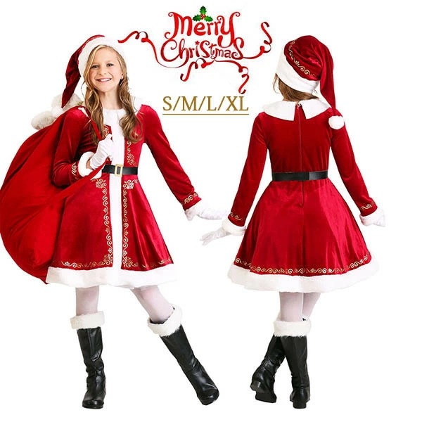 サンタクロース 子供 ワンピース クリスマスコスプレ 女の子 100 110 120 130 140 14 5キッズ パーティー 仮装 衣装 サンタ衣装 サンタコス サンタ服 レッド クリスマスプ