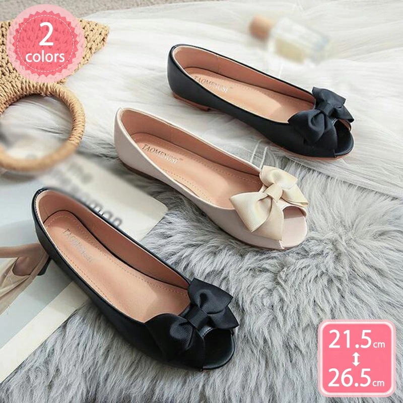 500円OFFクーポン レディースパンプス 足が痛くならない チャンキー ローヒール オープントゥ 大きいサイズ 小さい 黒 無地 通勤 オフィス ぺたんこ靴 婦人靴 冠婚葬祭 ビジネス 立ち仕事 歩