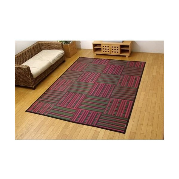 8228050 純国産 柳川段通 四重織 い草ラグカーペット ラスター レッド 約95191cm【沖縄北海道離島配送不可】 メーカー直送