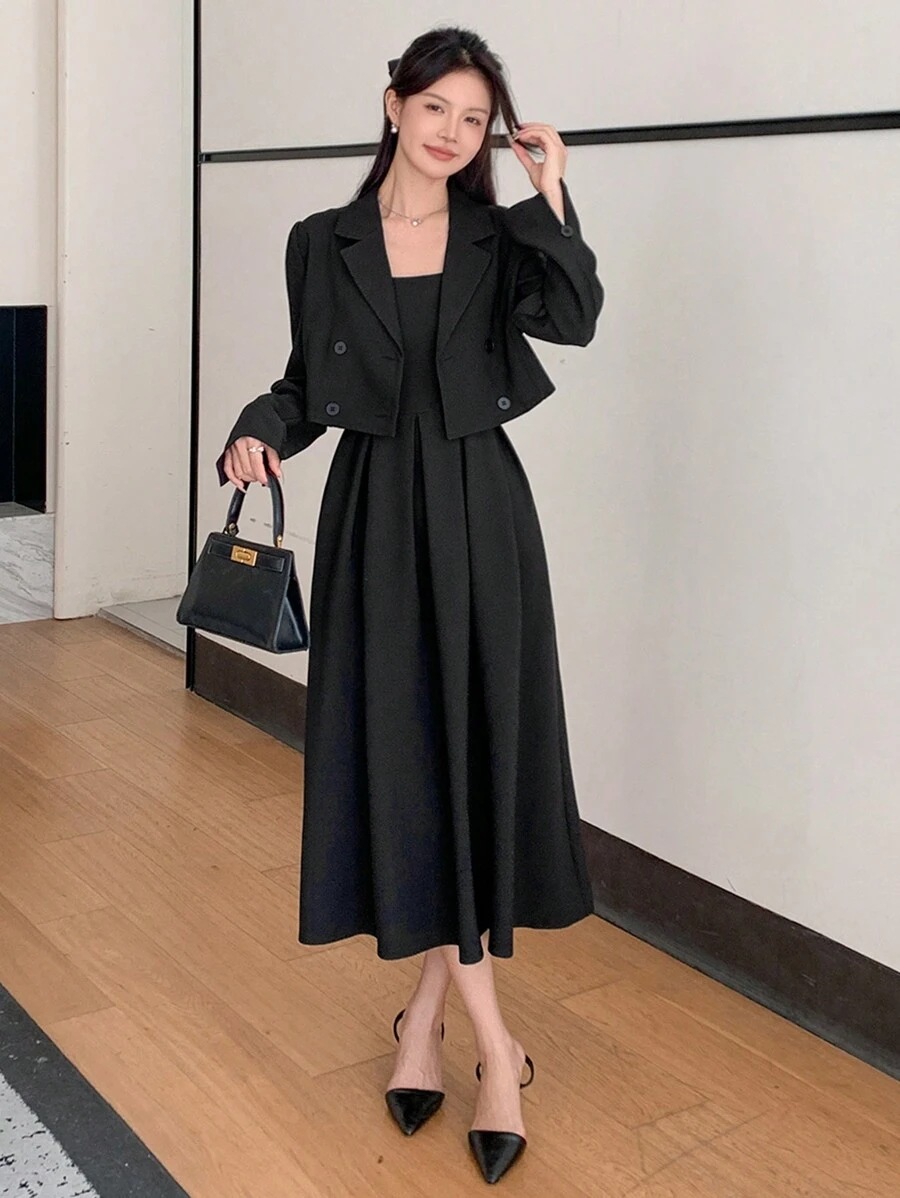 DAZY 2点セット レディーススーツジャケットとスパゲッティストラップドレス 秋用セットアップ 夏