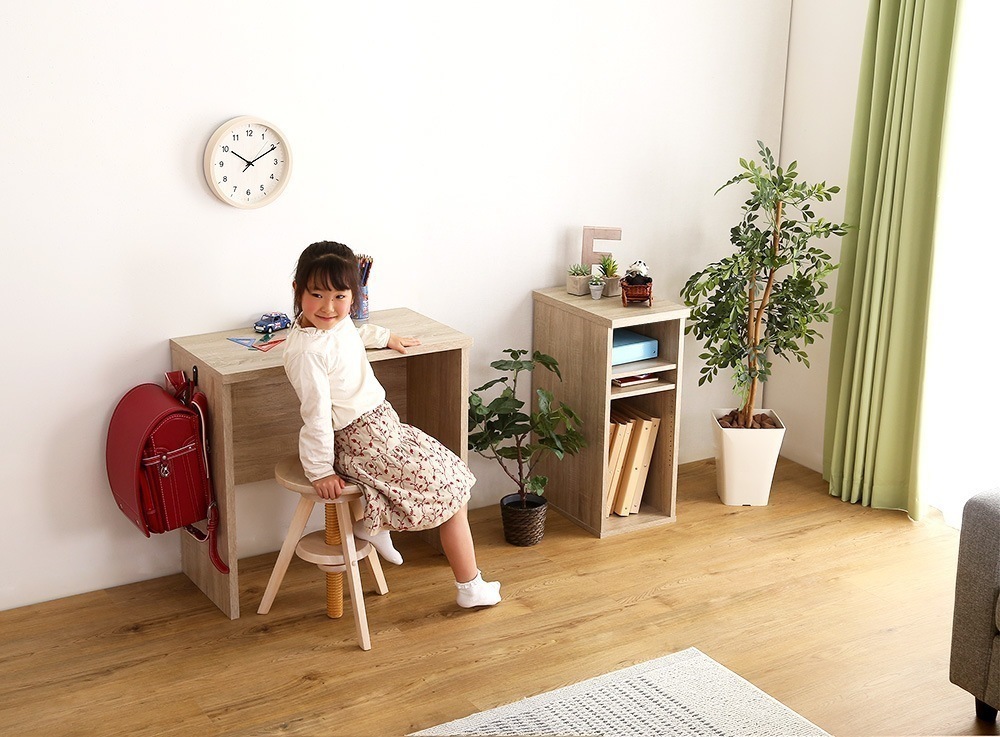 デスク 机 おしゃれ ナチュラルモダン 木目 コンパクト 木製 ワークテーブル ゲーミング 棚 サイドラック付き