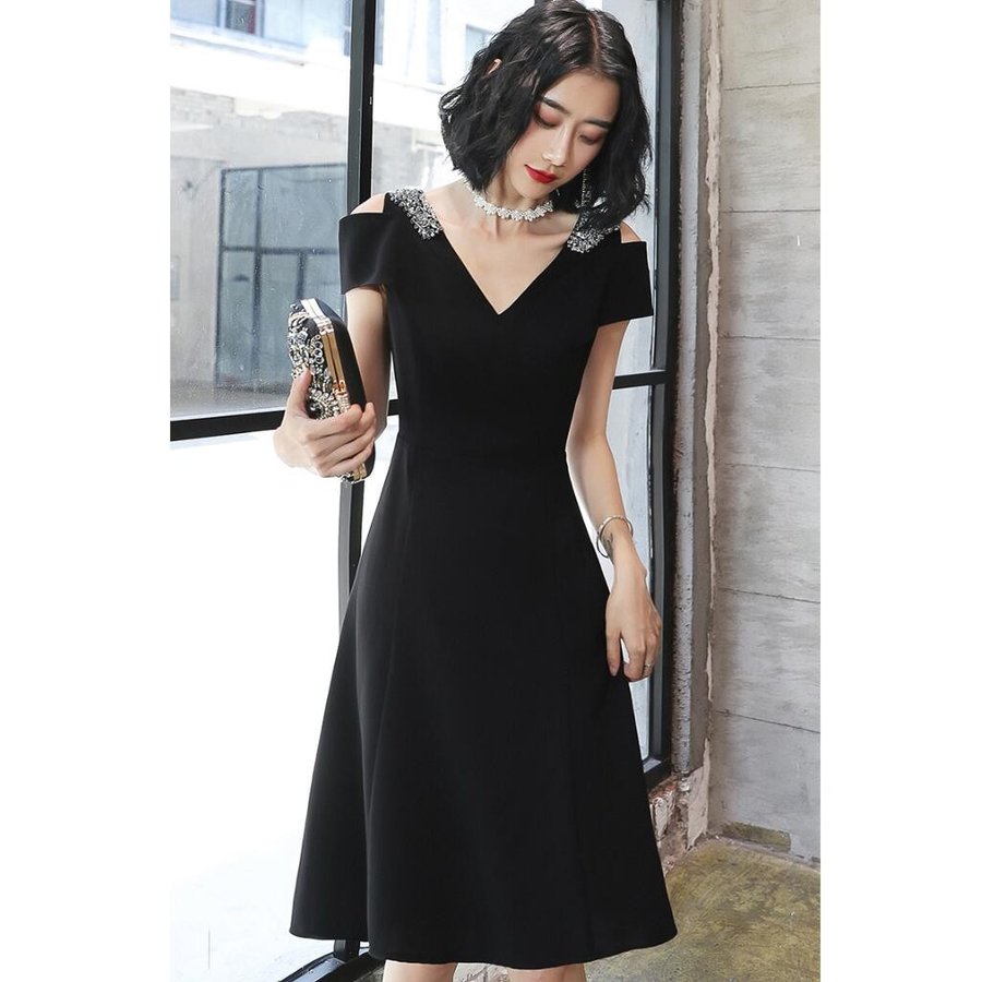 ウエディングドレス 大きいサイズ 上品 パーティードレス Vネック ミモレ丈ドレス 結婚式 Aライン