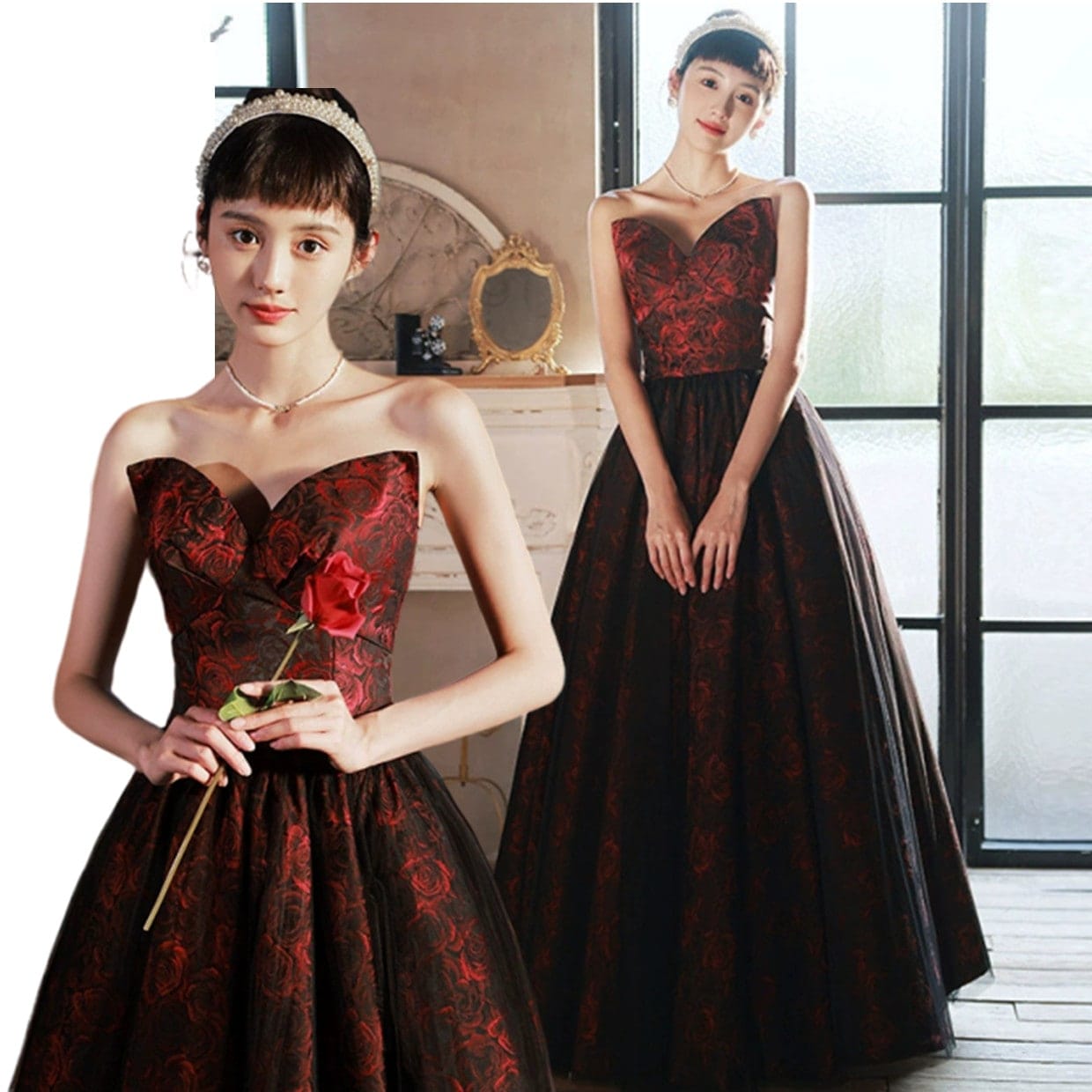 ウエディングドレス 海外旅行リゾートドレス 前撮りドレス 高級 袖なしあるローズドレス 花嫁ドレス シンプル Aライン ブライダルドレス 二次会 結婚式 ロングドレス パーティー