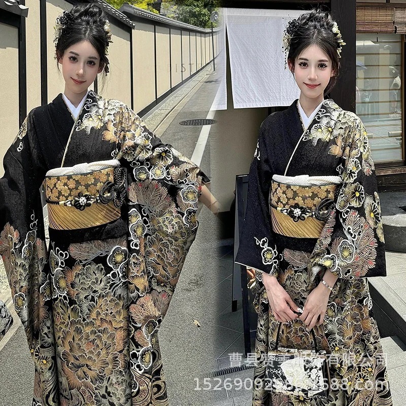 神ガール着物黒テーマ服の写真改善された着物写真個人的なの着物