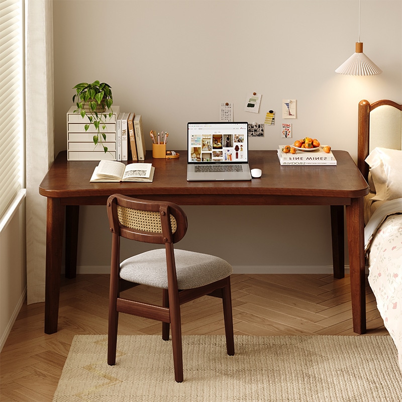 小户型家用实木书桌台式电脑桌卧室简易学习桌子成人办公靠墙窄桌