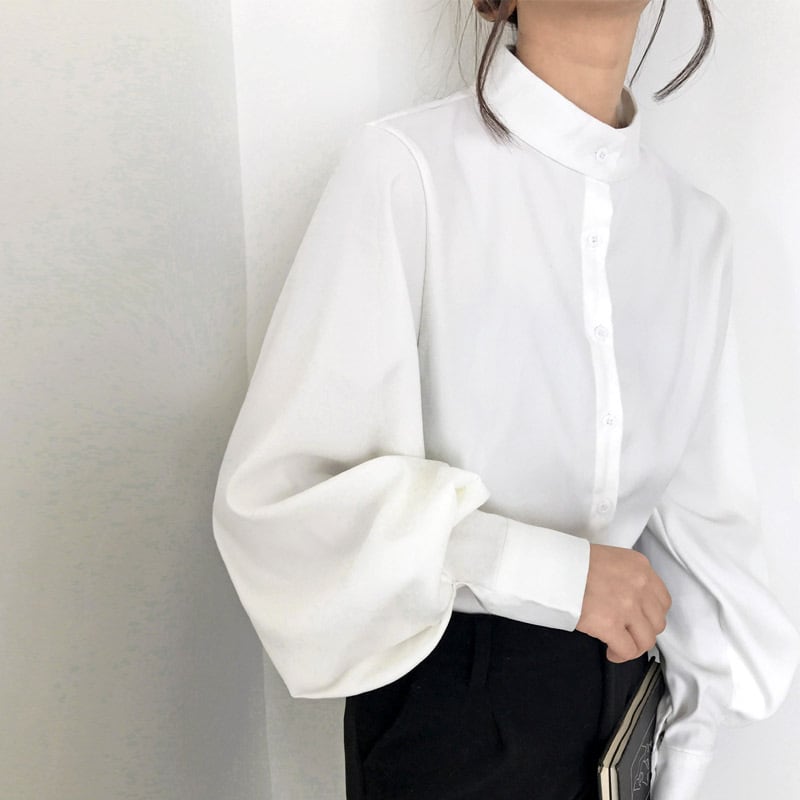 ブラウス ハイネック Aライントップス フレアブラウス フレアトップス 長袖 ゆったり 体型カバー ティアード 可愛い トレロ  春 秋 ブラウス ハイネック Aライントップス フレアブラウス フレア