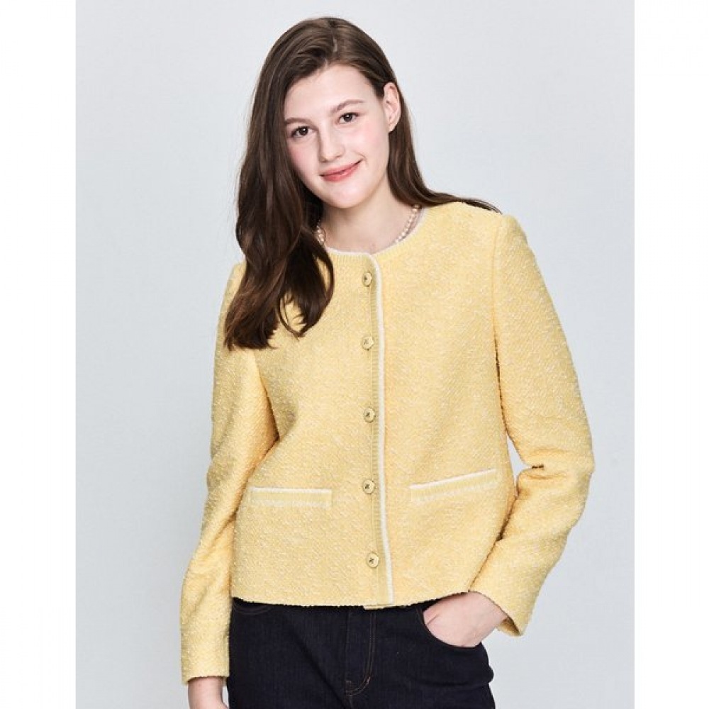 [25SS] ラウンドネックツイードジャケットライトイエロー HSJA5B205Y1