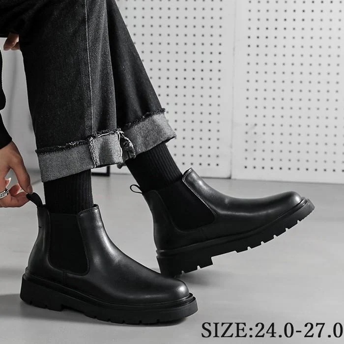 サイドゴアブーツ メンズ ブーツ チェルシーブーツ ハイカット ビジネス 厚底 ショートブーツ 歩きやすい 革靴 ブラック 24.0 24.5 25.0 25.5 26.0 2