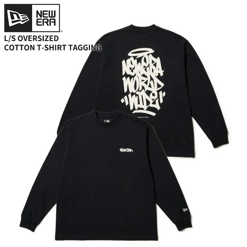 ニューエラ ユニセックス ロンT 長袖Tシャツ NEW ERA 長袖 オーバーサイズド コットン Tシャツ Tagging ブラック カットソー トップス 14682691