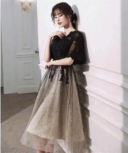 パーティードレス 結婚式 ワンピース ドレス 袖あり レース 食事会 二次会 披露宴 卒業式 成人式 謝恩式 着痩せ 可愛い 上品