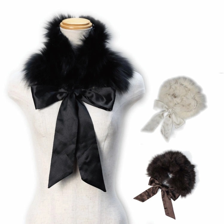 フォックス ファー ティペット マフラー リボン付 レディース ギフト プレゼント